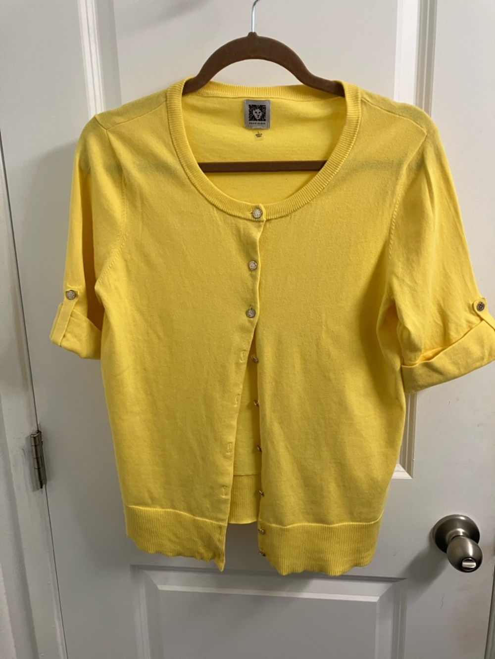 Anne Klein Yellow Button-Front Short Sleeve Cardigan